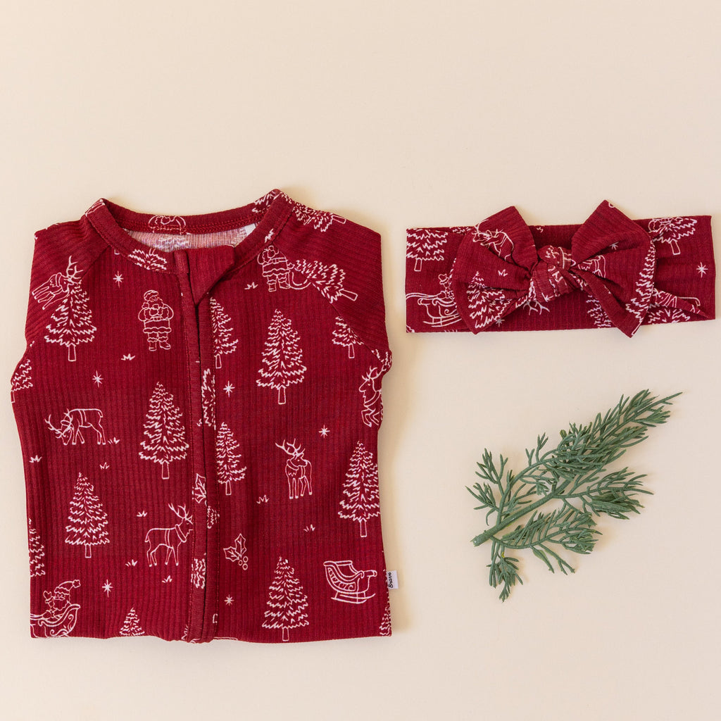 Reindeer & Santa Sleigh Small Ribbed Bow