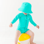 Neon Turquoise Long Sleeve Rash Guard Boy Shortie