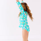 Bright Turquoise Daisies Two-Piece Bathing Suit