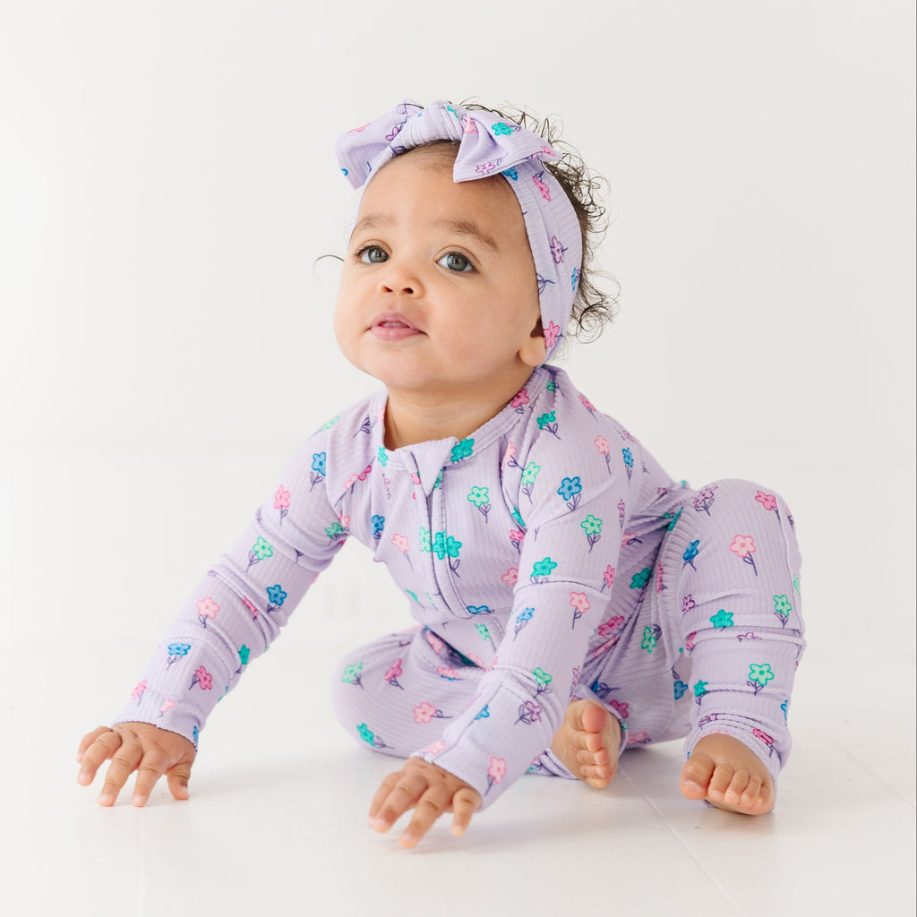 Lilac Daisies Small Ribbed Zip Romper
