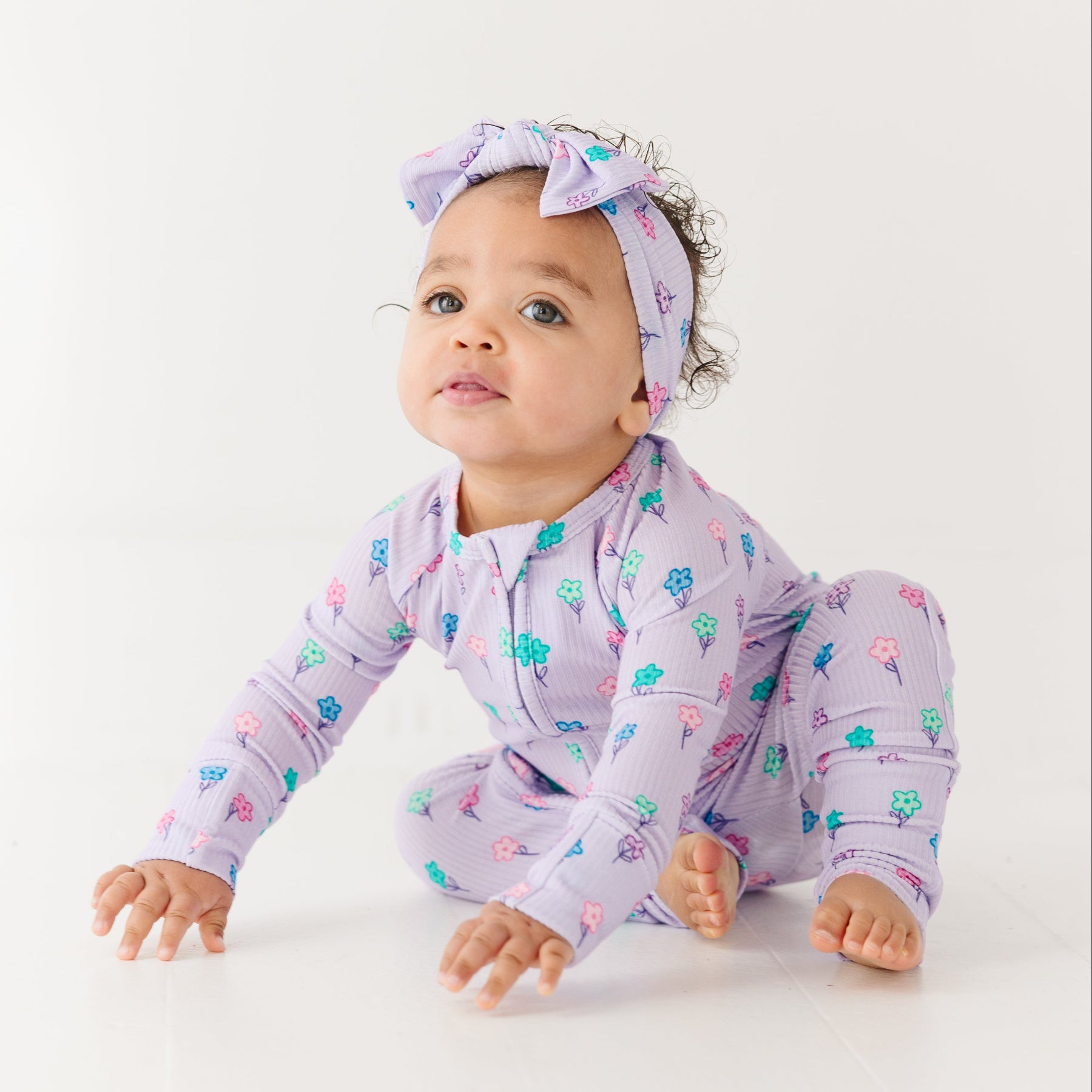 Lilac Daisies Small Ribbed Zip Romper
