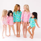 Bright Turquoise Daisies Two-Piece Bathing Suit