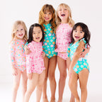 Bright Turquoise Daisies Two-Piece Bathing Suit