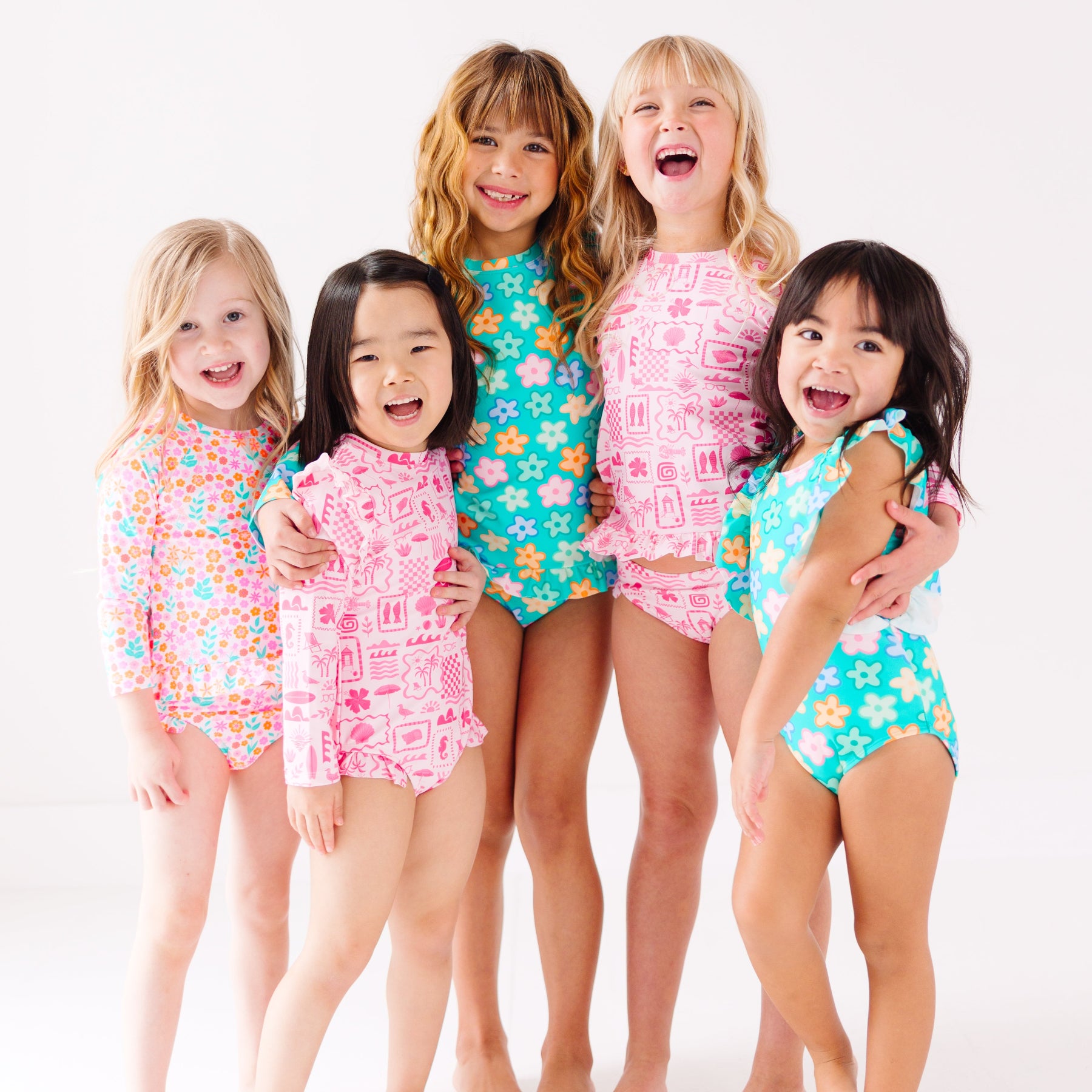 Bright Turquoise Daisies Two-Piece Bathing Suit