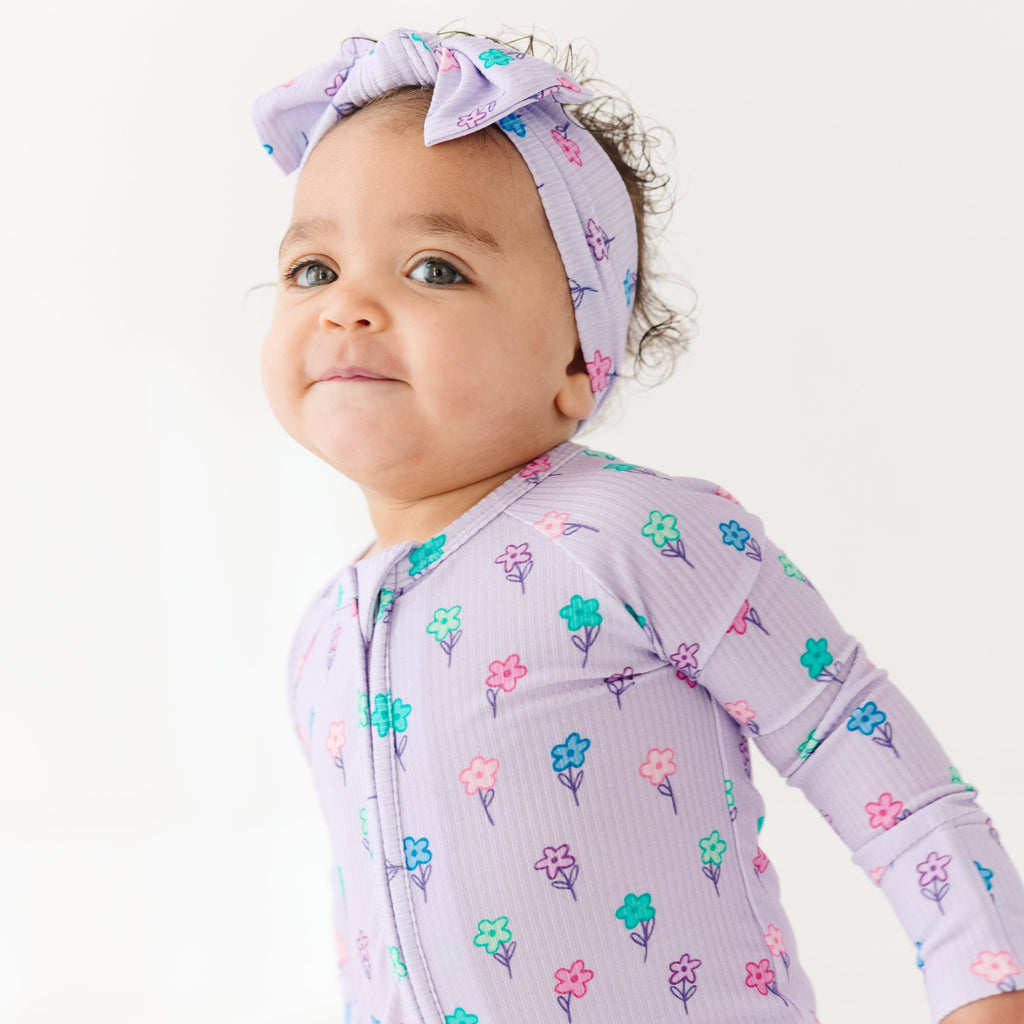 Lilac Daisies Small Ribbed Zip Romper