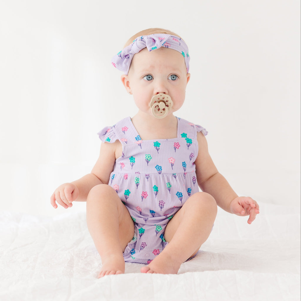 Lilac Daisies Small Ribbed Bow