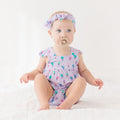 Lilac Daisies Small Ribbed Flutter Sleeve Romper