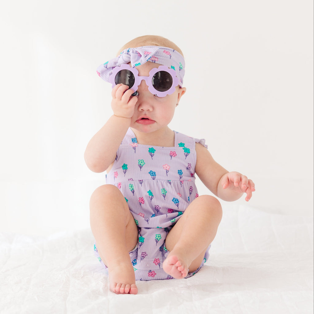 Lilac Daisies Small Ribbed Bow