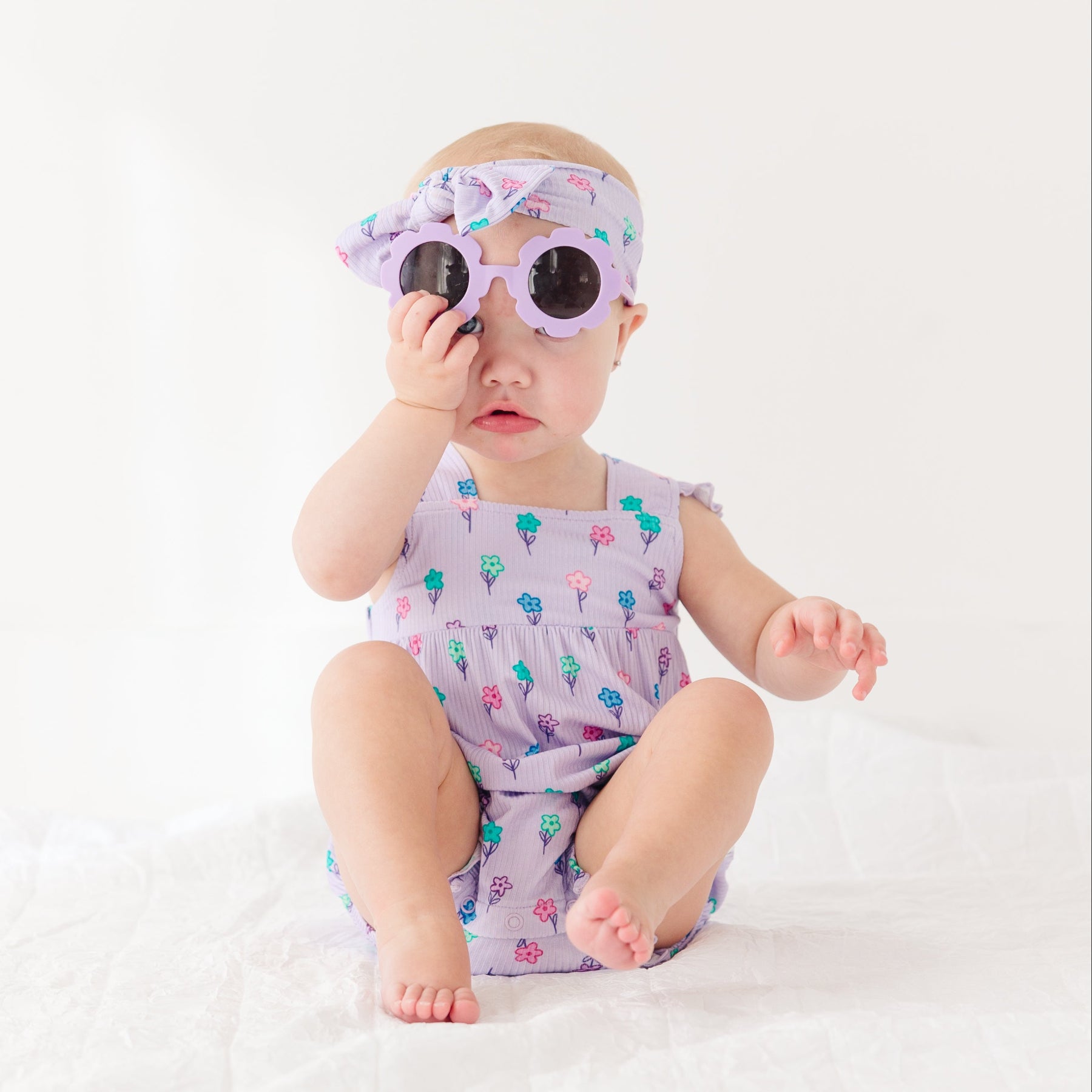 Lilac Daisies Small Ribbed Bow