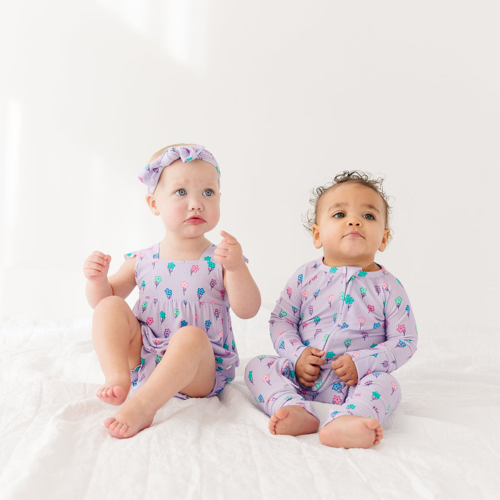 Lilac Daisies Small Ribbed Zip Romper