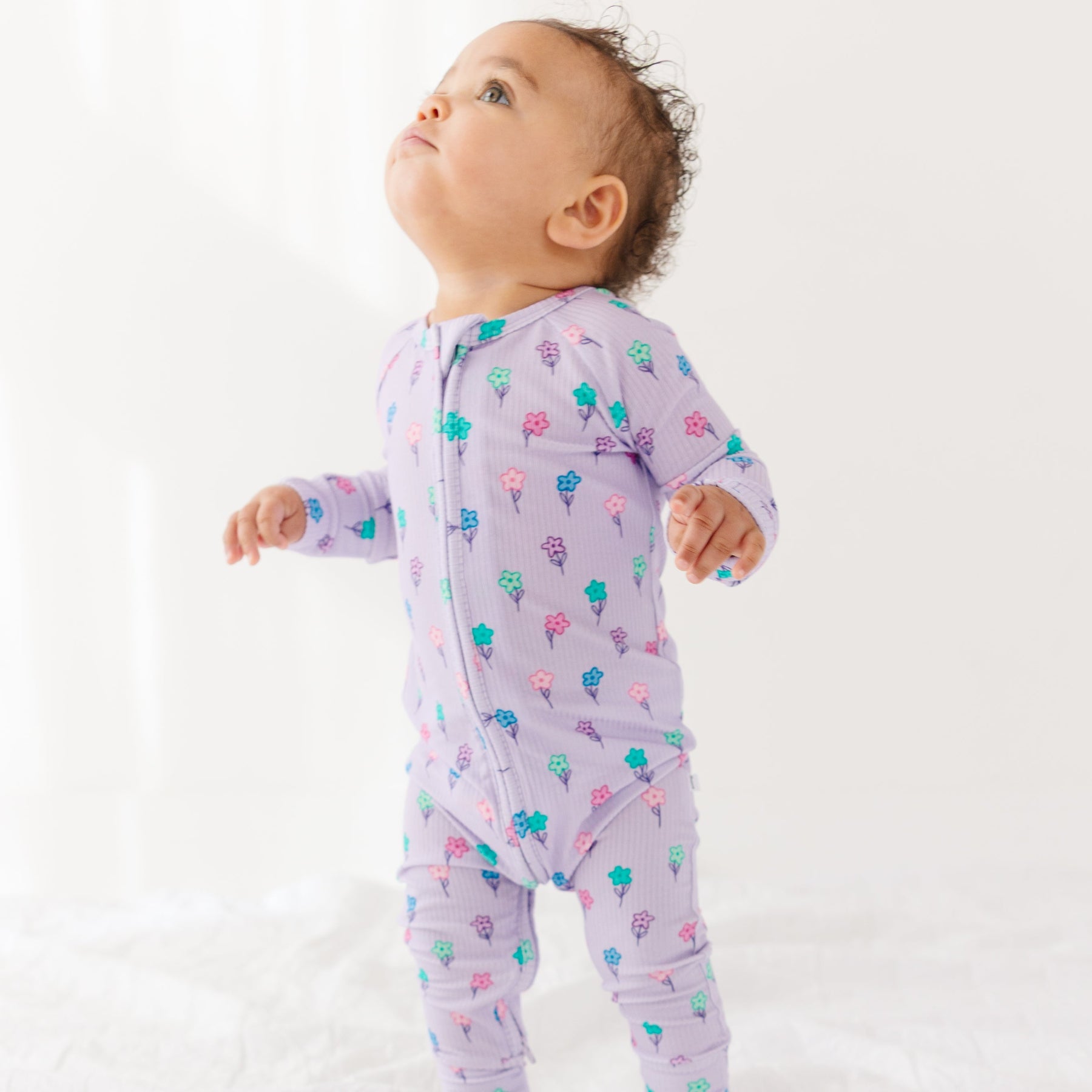 Lilac Daisies Small Ribbed Zip Romper