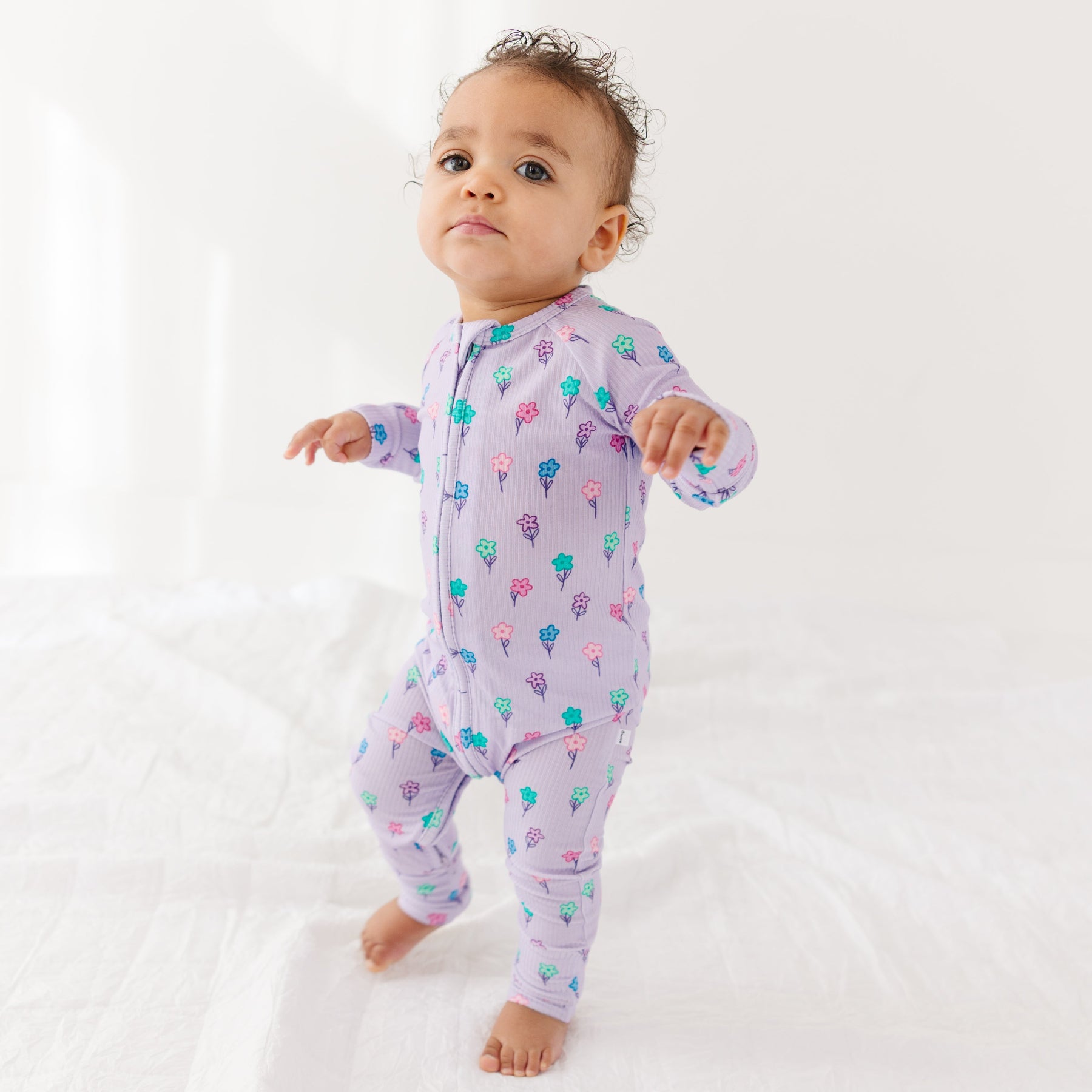 Lilac Daisies Small Ribbed Zip Romper