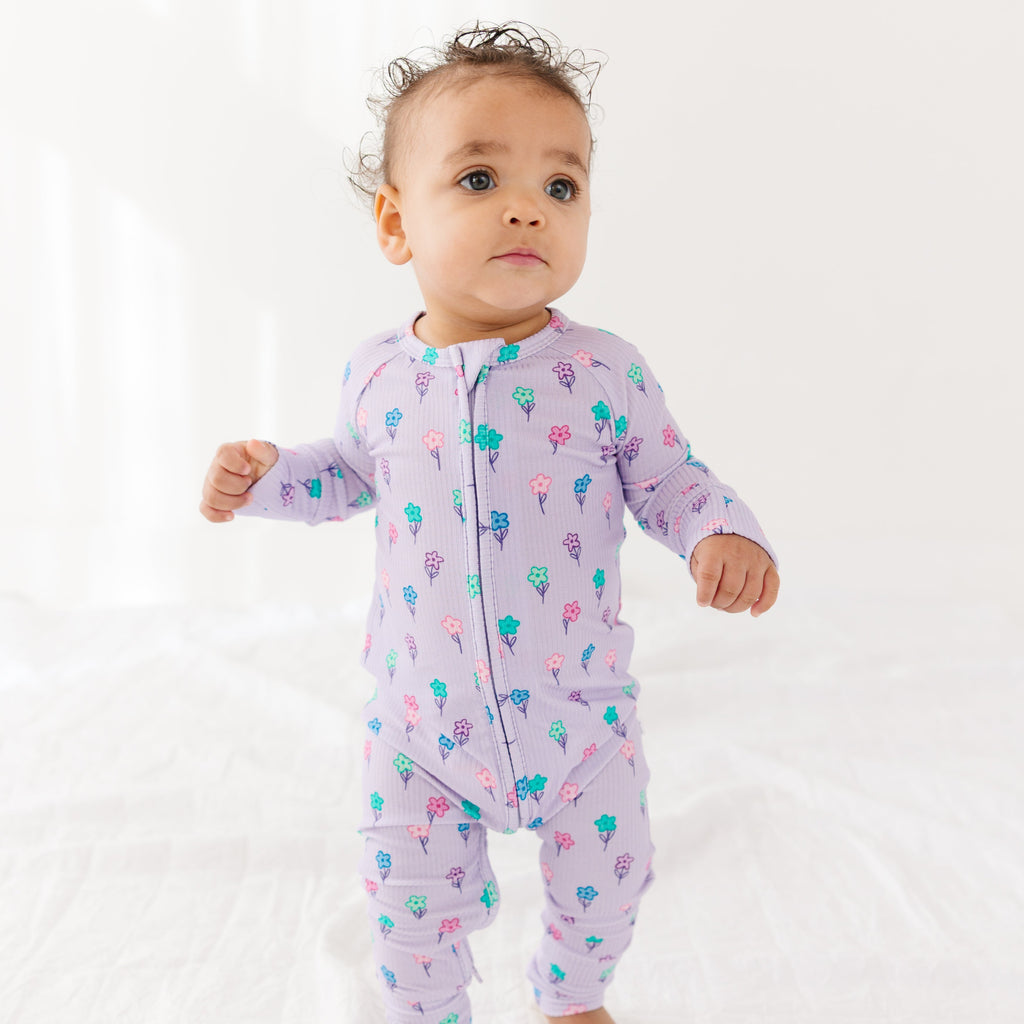Lilac Daisies Small Ribbed Zip Romper