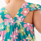 Retro Daisies Small Ribbed Flutter Sleeve Romper