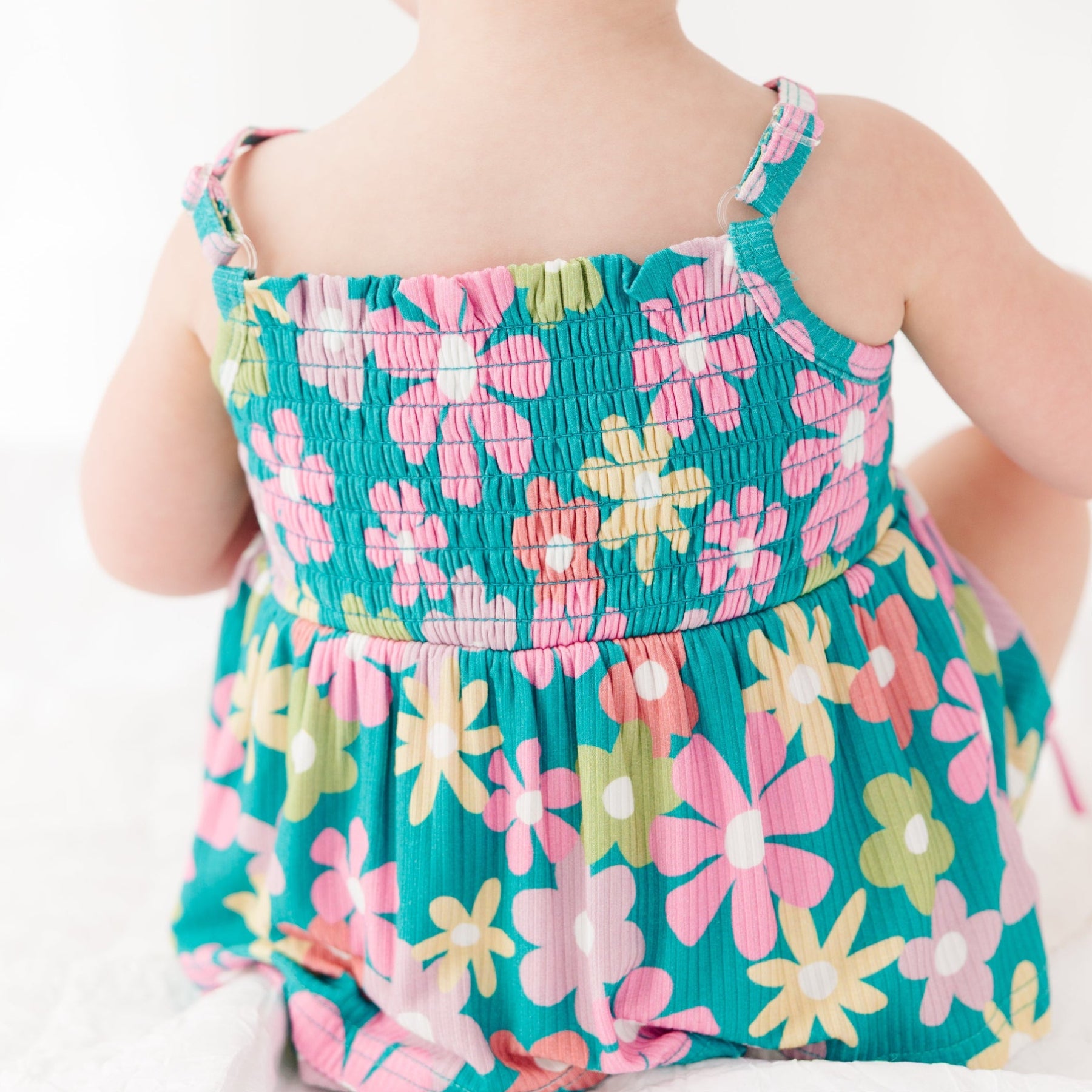 Retro Daisies Small Ribbed Ruffle Romper