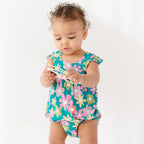 Retro Daisies Small Ribbed Flutter Sleeve Romper