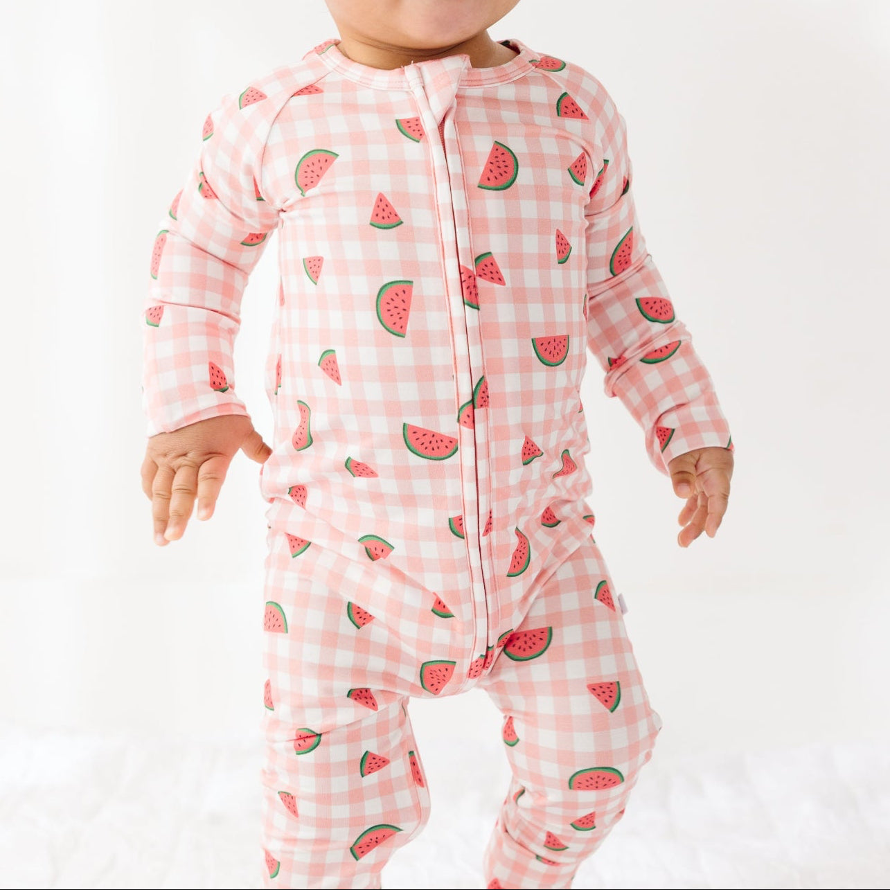 Watermelon Pink Gingham Zip Romper