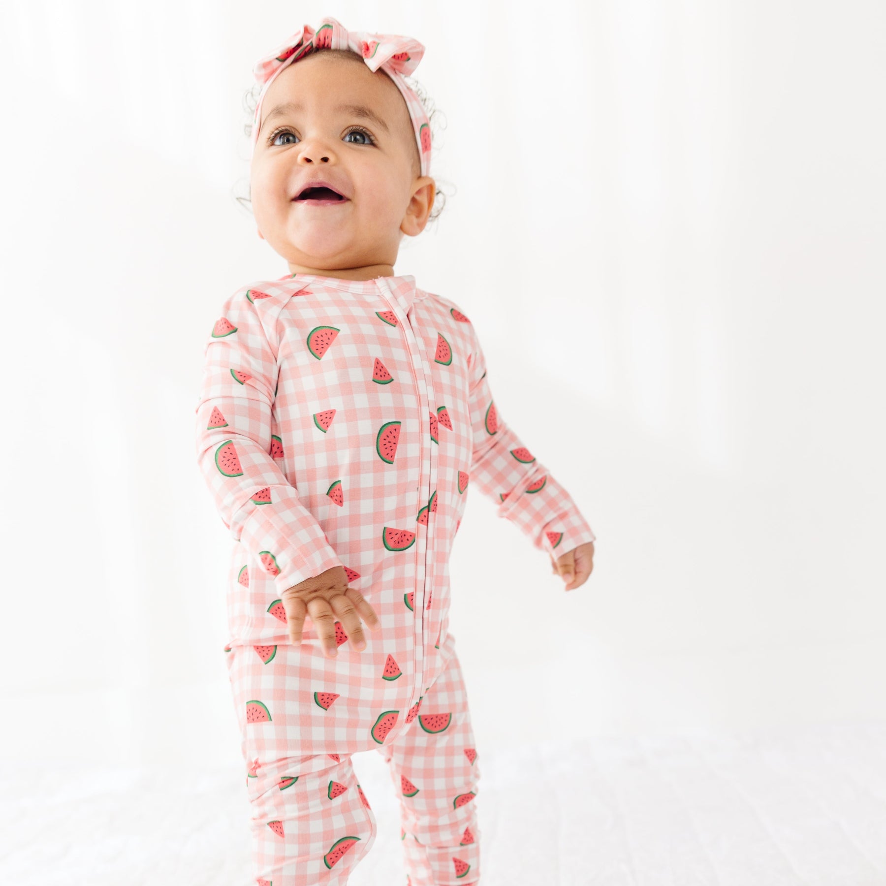 Watermelon Pink Gingham Zip Romper