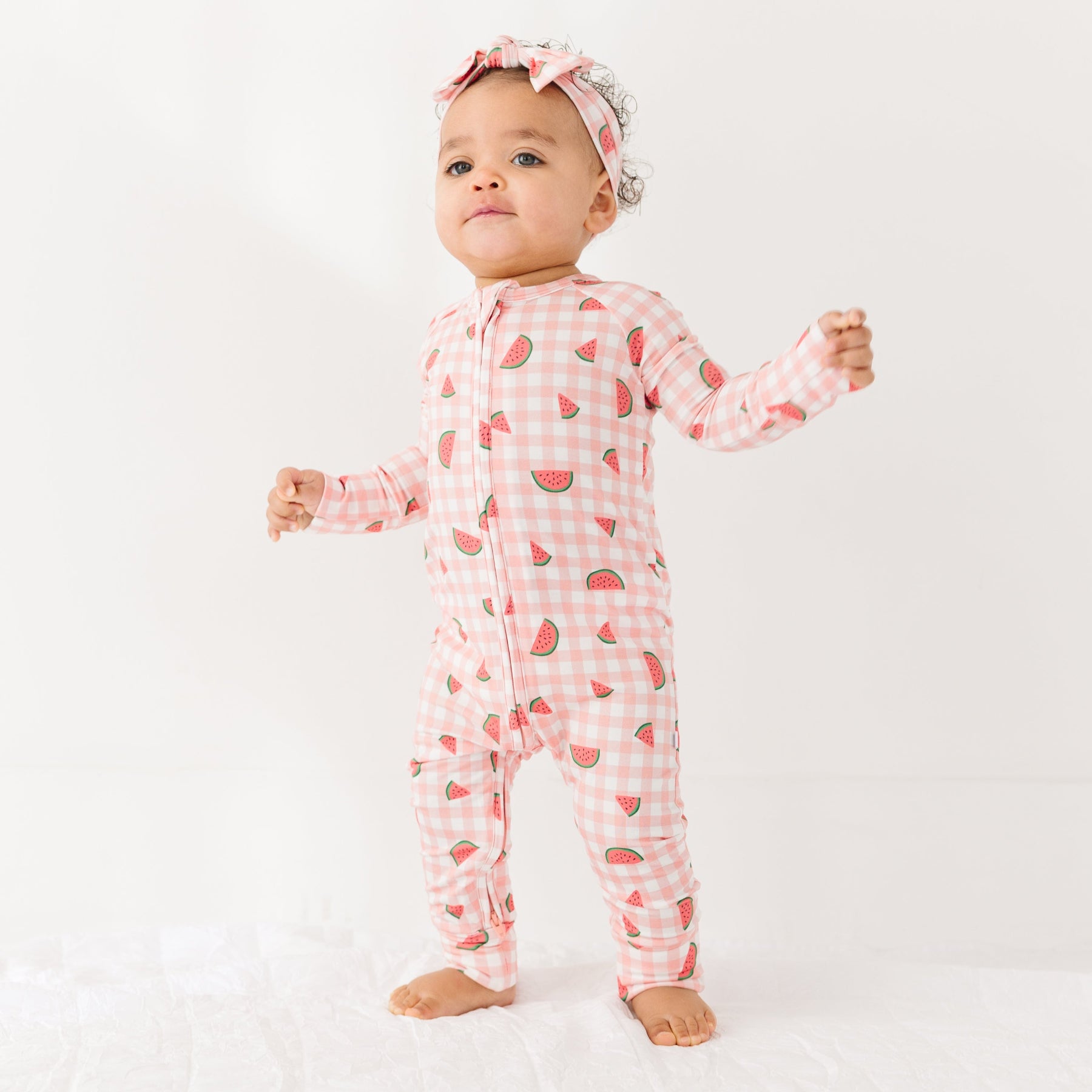 Watermelon Pink Gingham Zip Romper