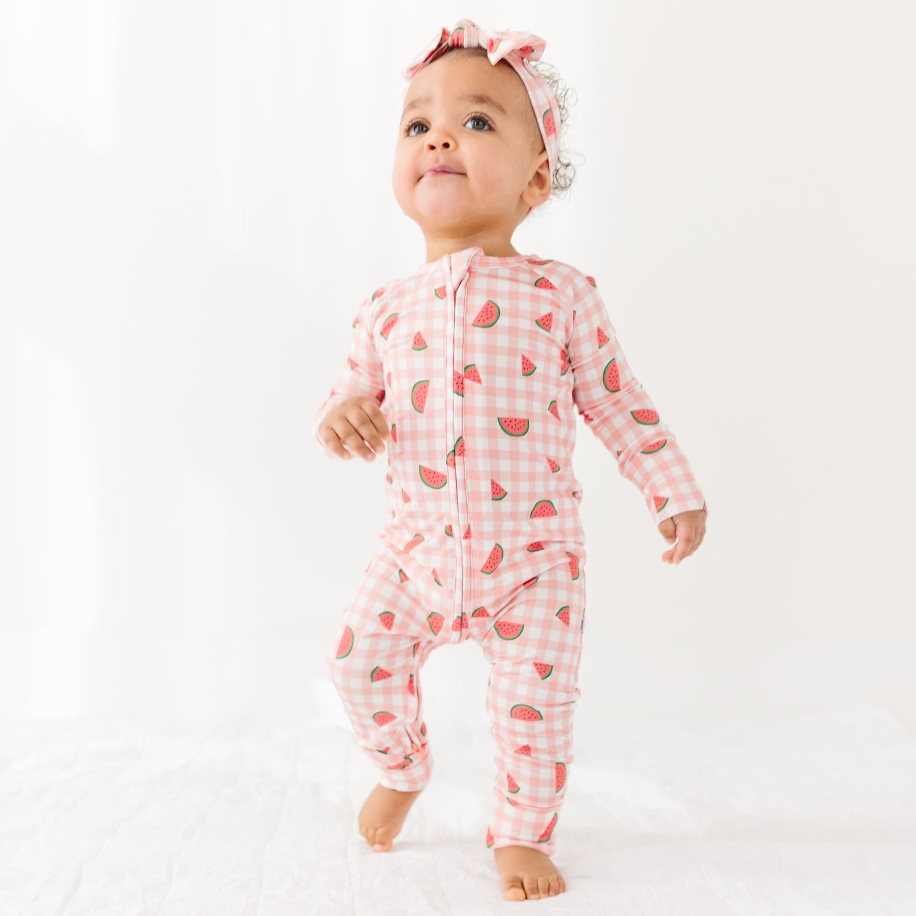 Watermelon Pink Gingham Zip Romper