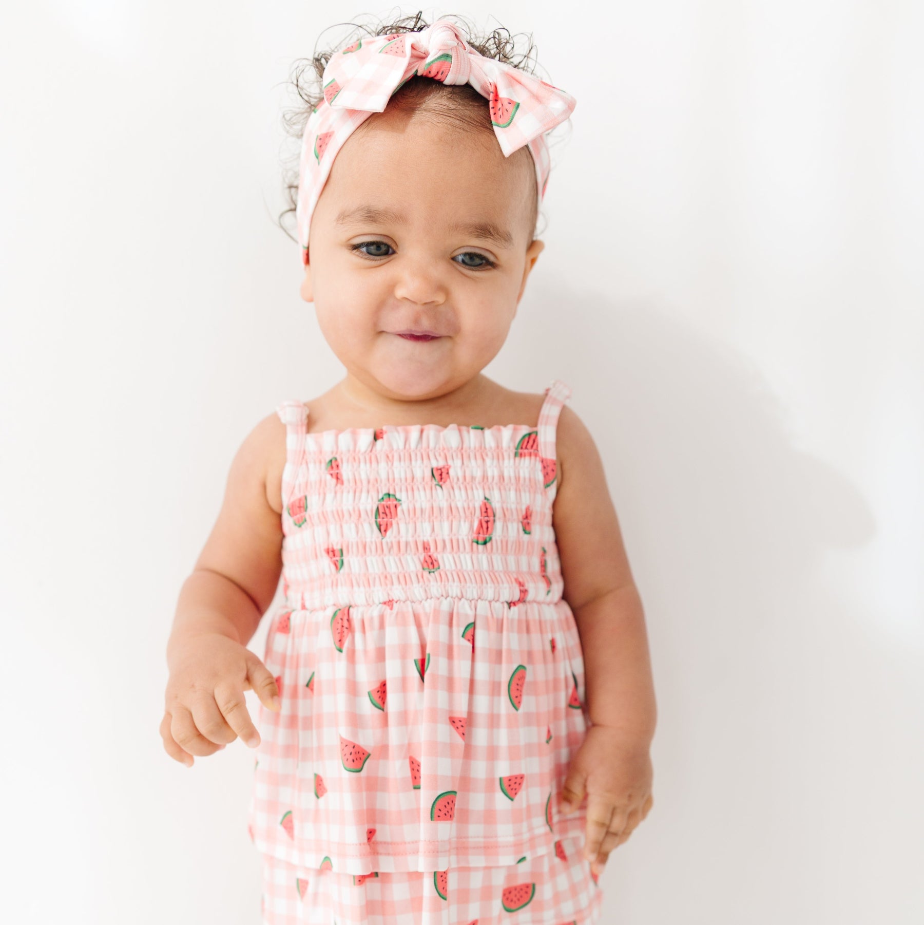 Watermelon Pink Gingham Ruffle Romper