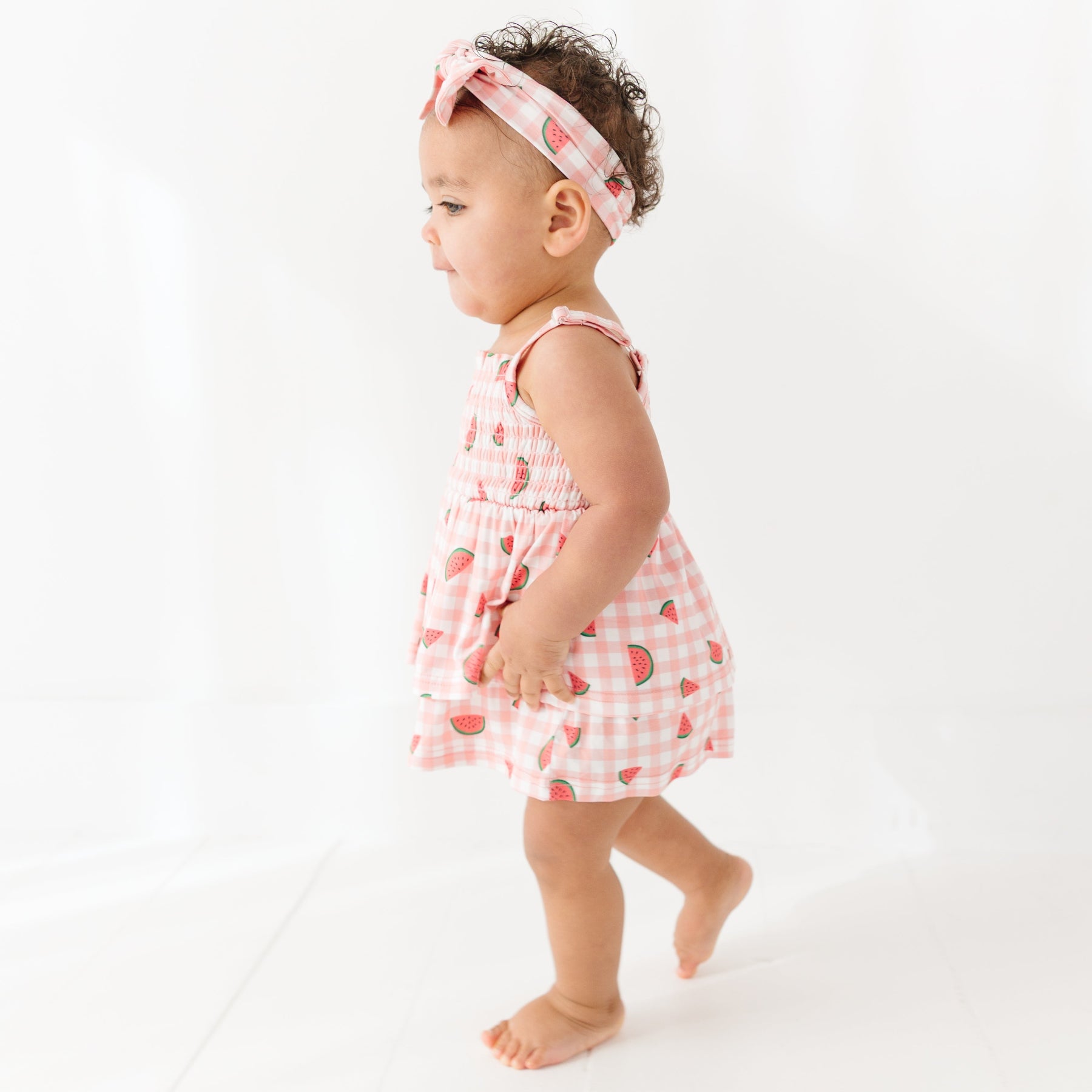 Watermelon Pink Gingham Ruffle Romper