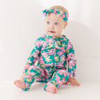 Retro Daisies Small Ribbed Zip Romper