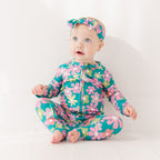 Retro Daisies Small Ribbed Zip Romper