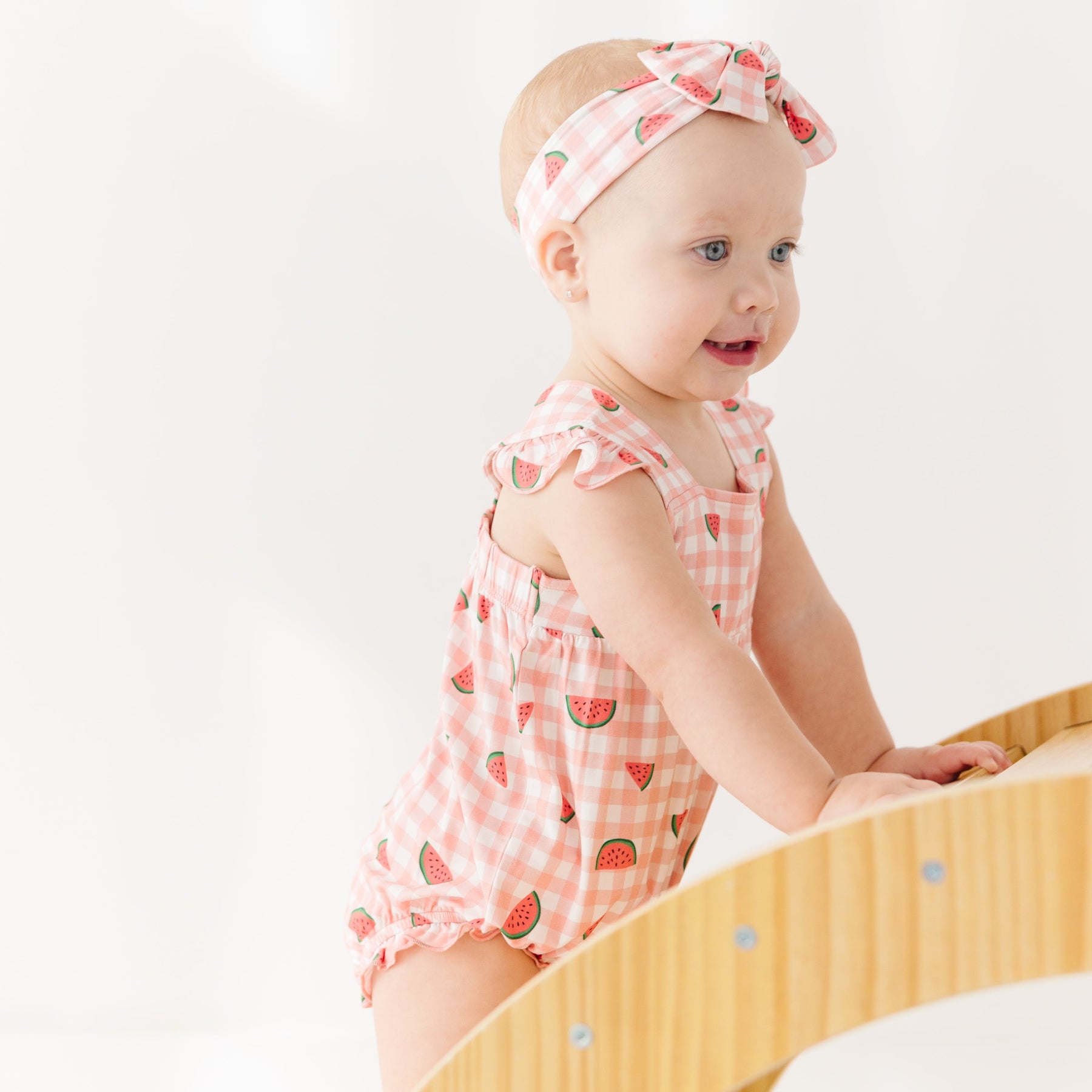 Watermelon Pink Gingham Flutter Sleeve Romper