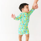 Neon Palm Trees Long Sleeve Rash Guard Boy Shortie