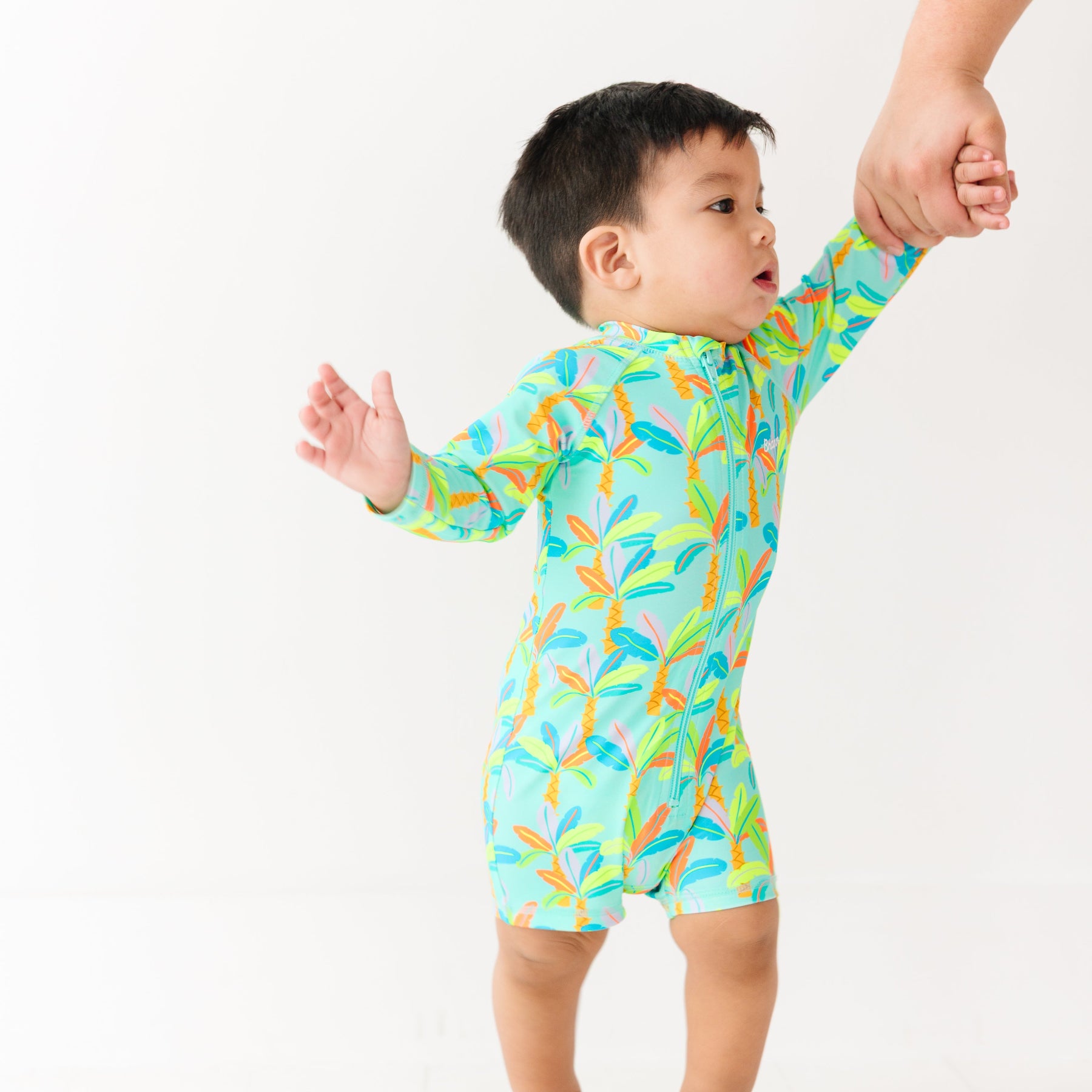 Neon Palm Trees Long Sleeve Rash Guard Boy Shortie