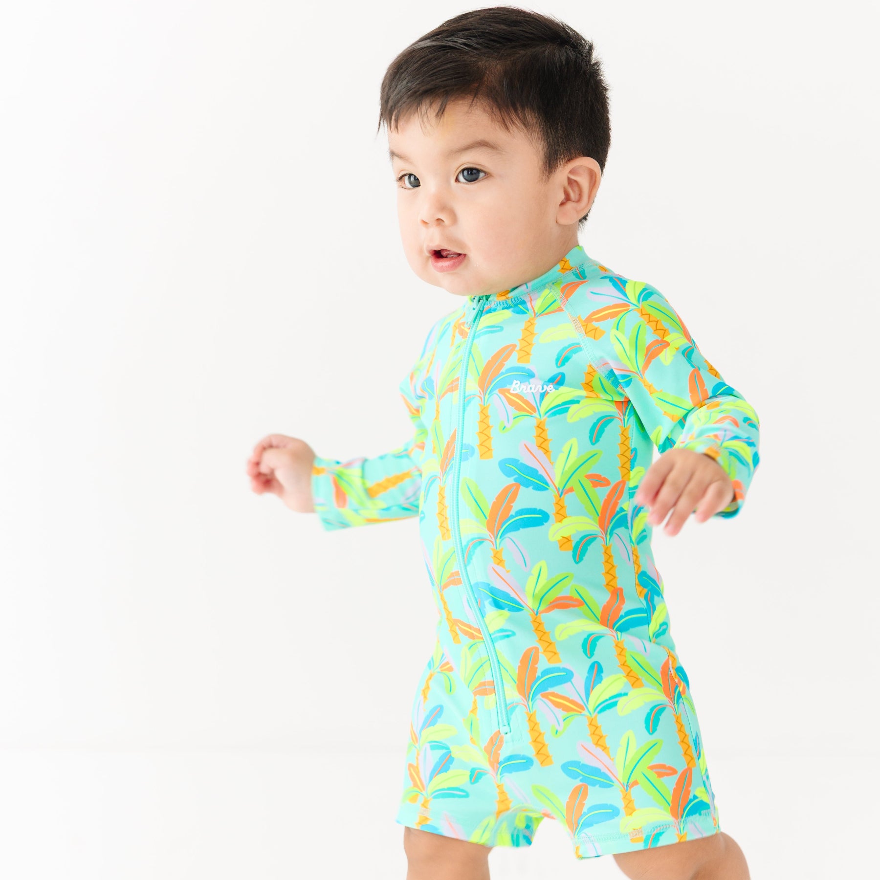 Neon Palm Trees Long Sleeve Rash Guard Boy Shortie