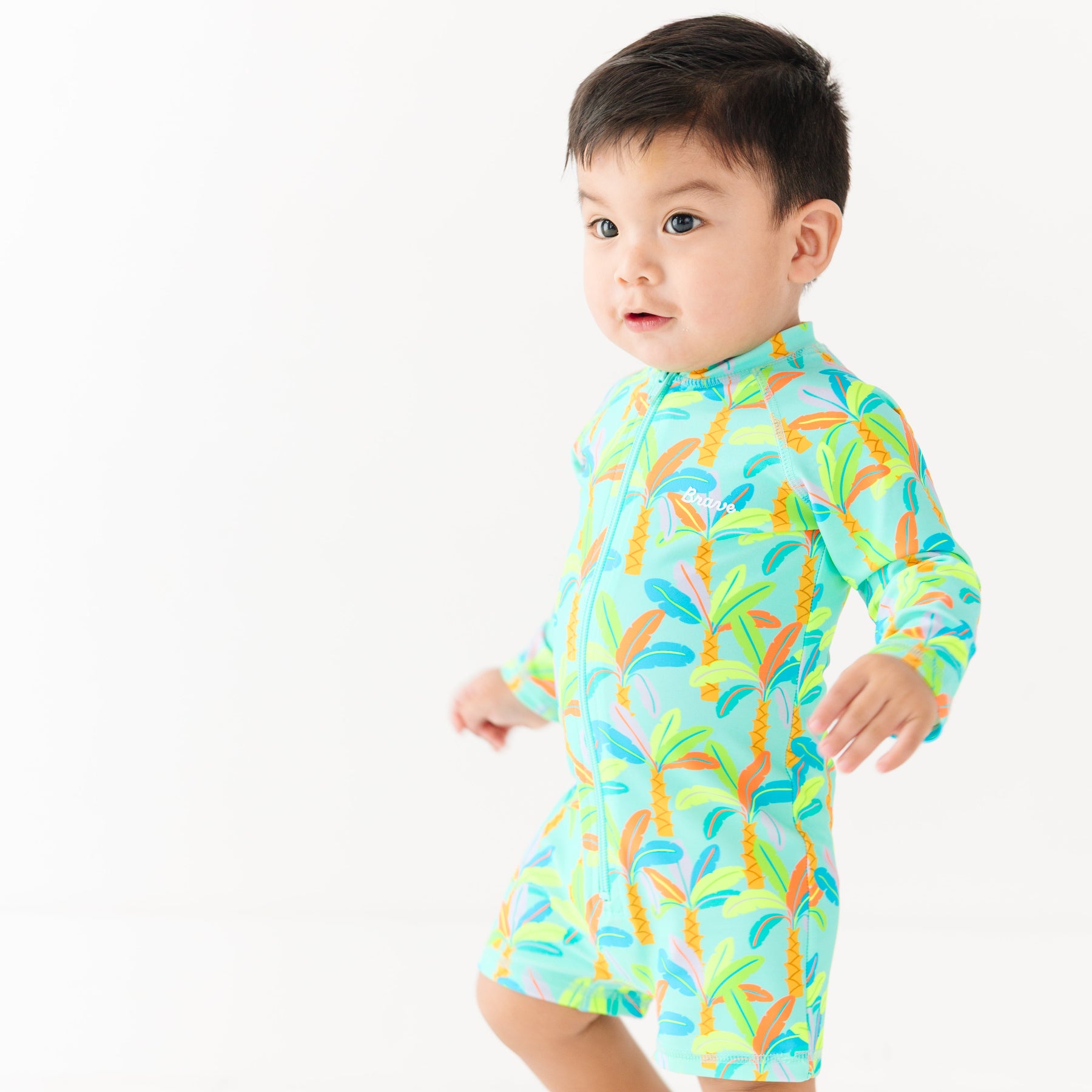 Neon Palm Trees Long Sleeve Rash Guard Boy Shortie