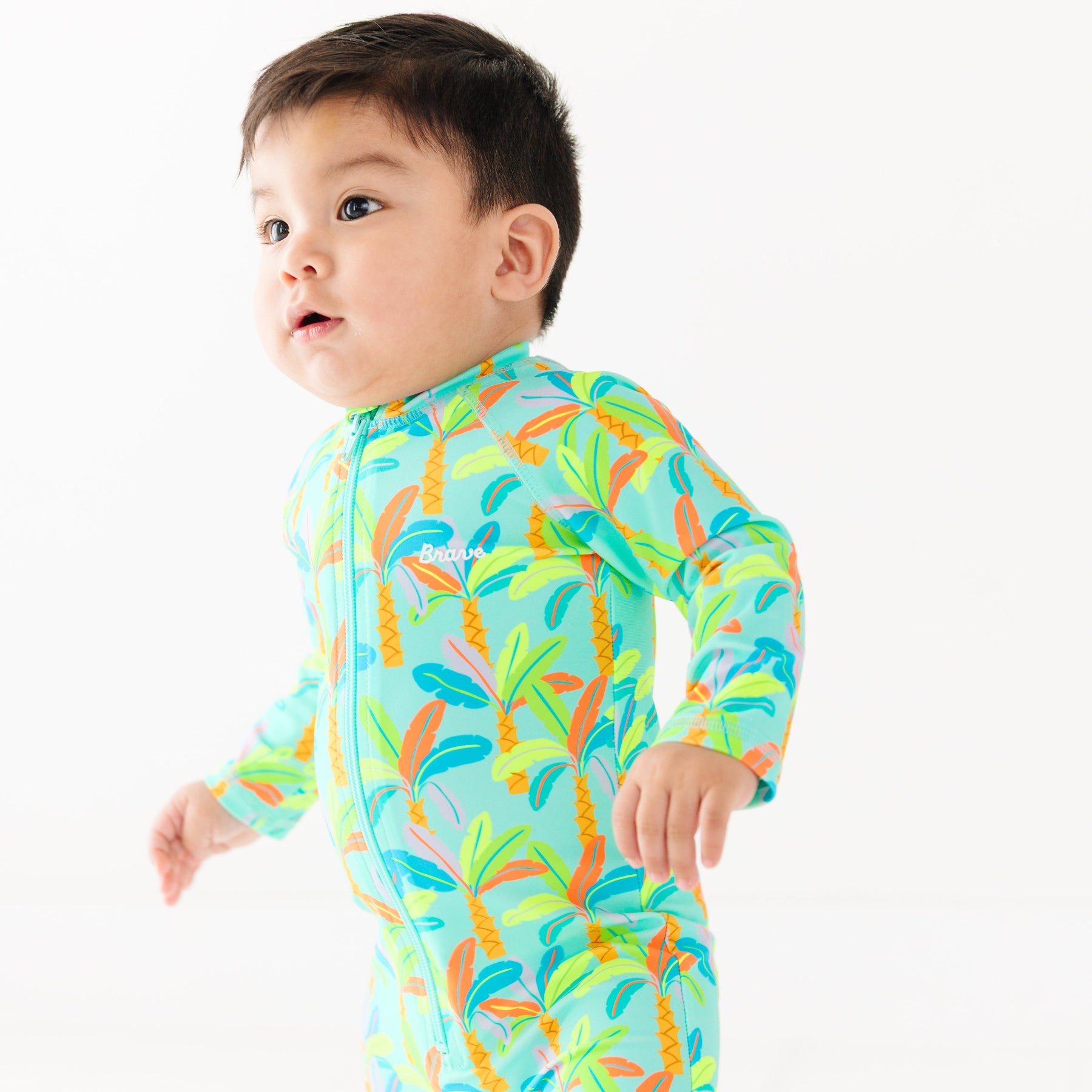 Neon Palm Trees Long Sleeve Rash Guard Boy Shortie