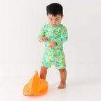 Neon Palm Trees Long Sleeve Rash Guard Boy Shortie
