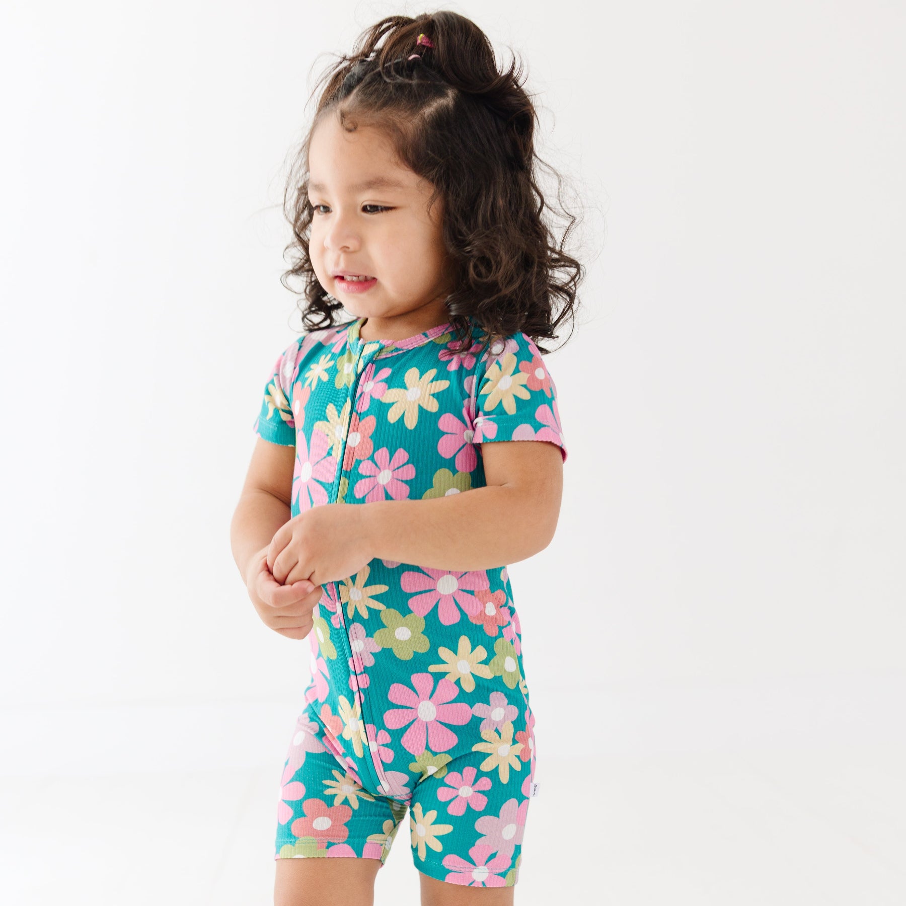 Retro Daisies Small Ribbed Summer Zip Romper