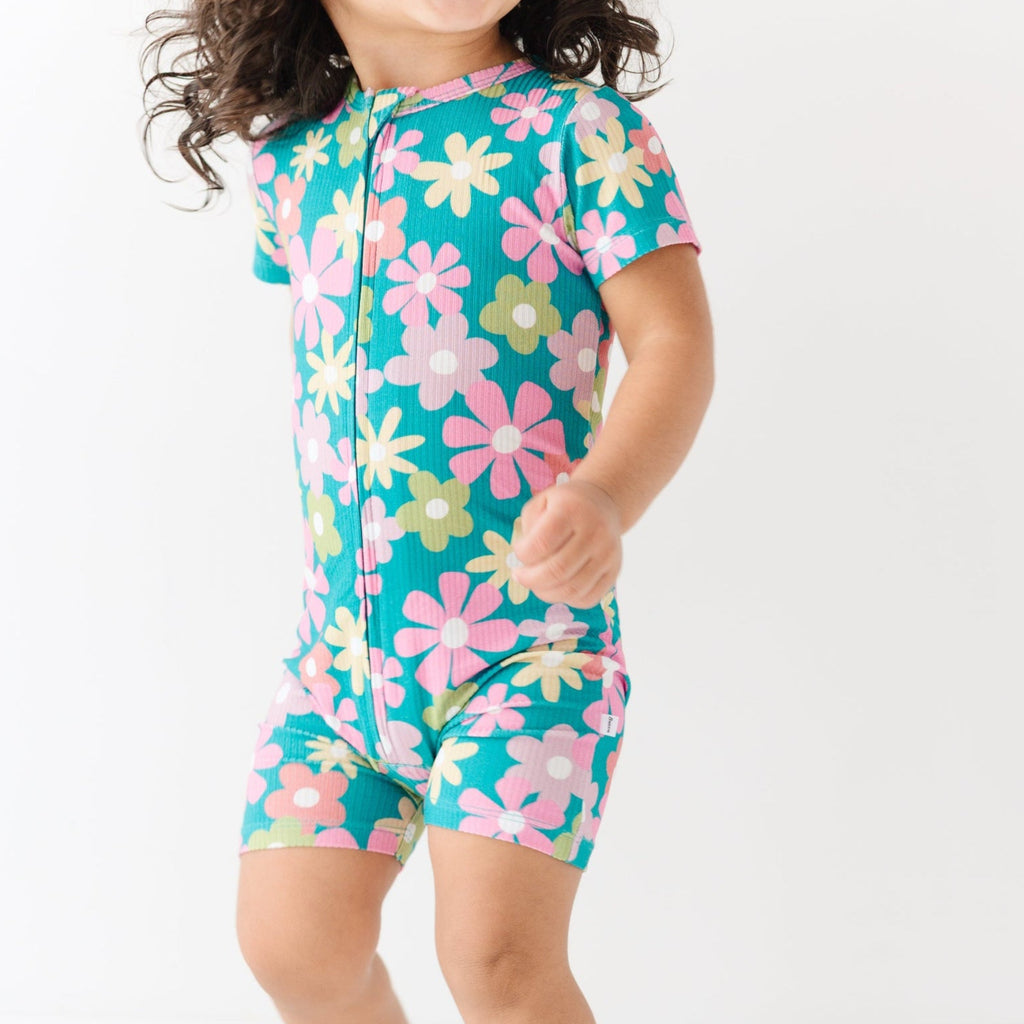 Retro Daisies Small Ribbed Summer Zip Romper