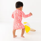 Neon Coral Summer Block Long Sleeve Rash Guard Boy Shortie