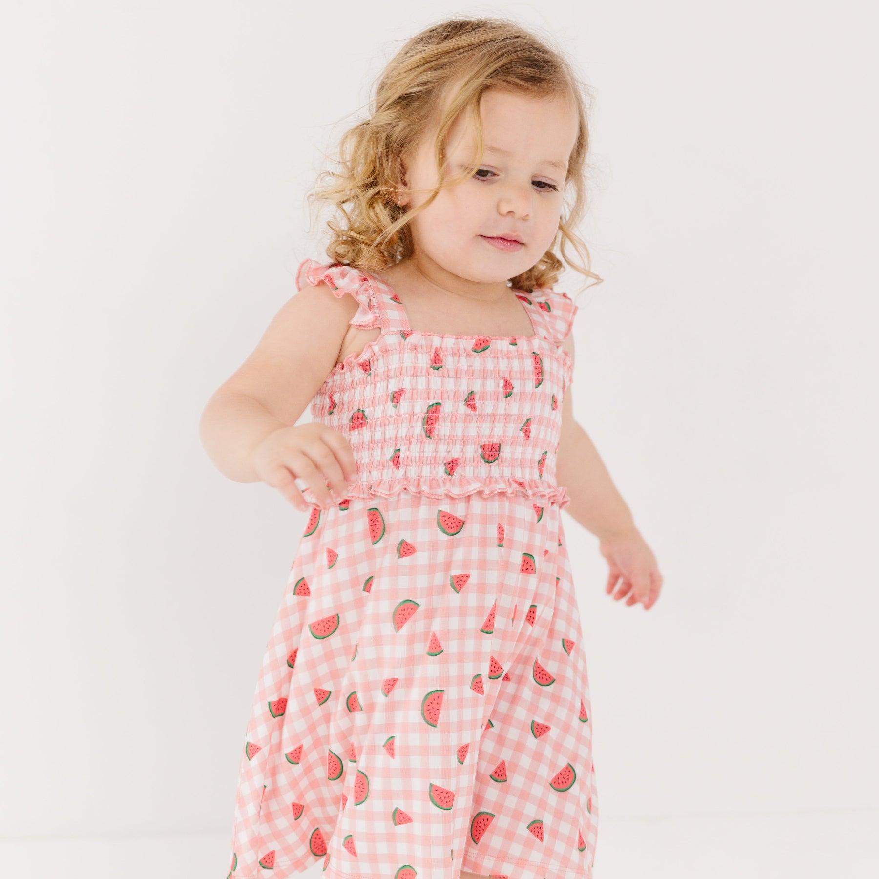 Watermelon Pink Gingham Flutter Sleeve Dress