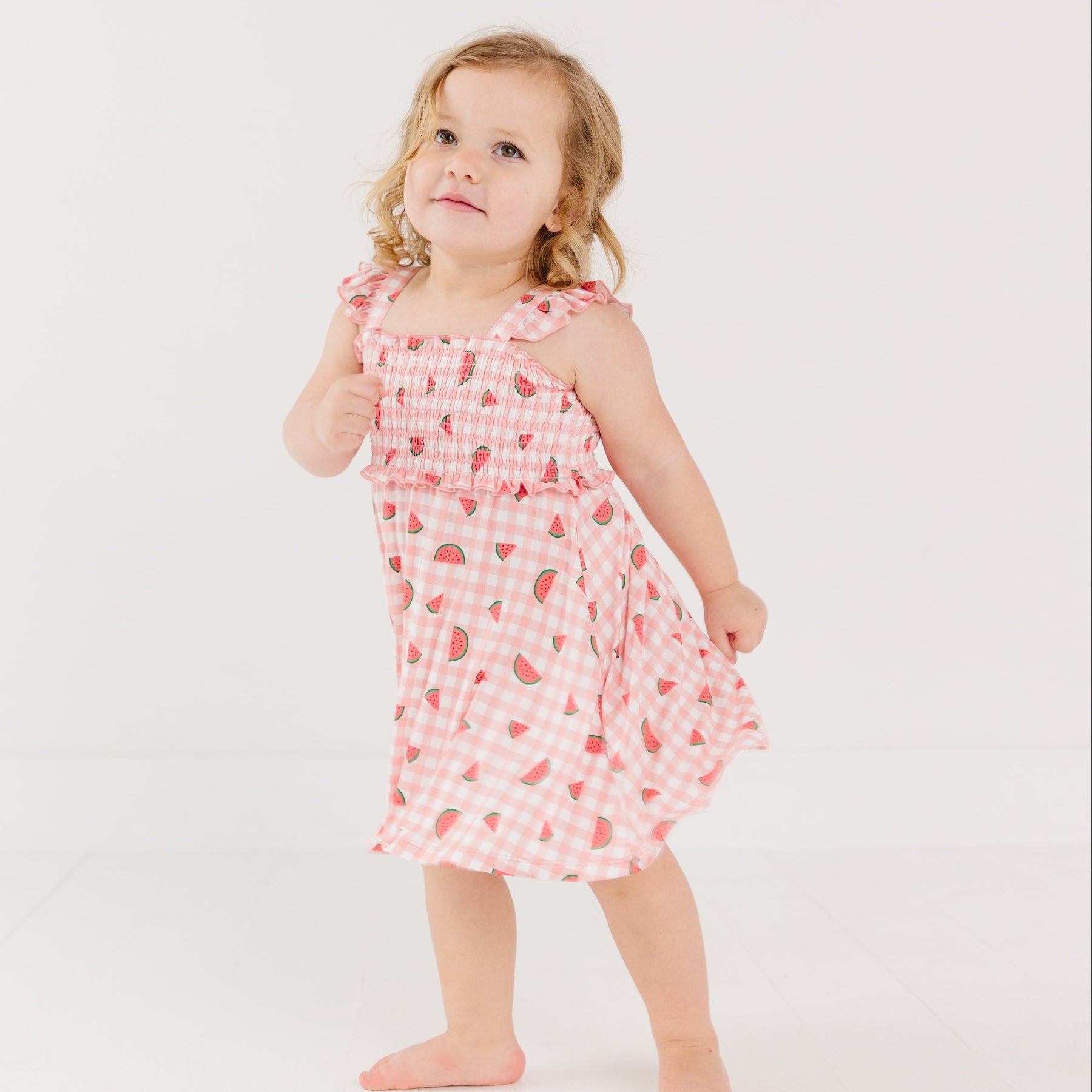 Watermelon Pink Gingham Flutter Sleeve Dress