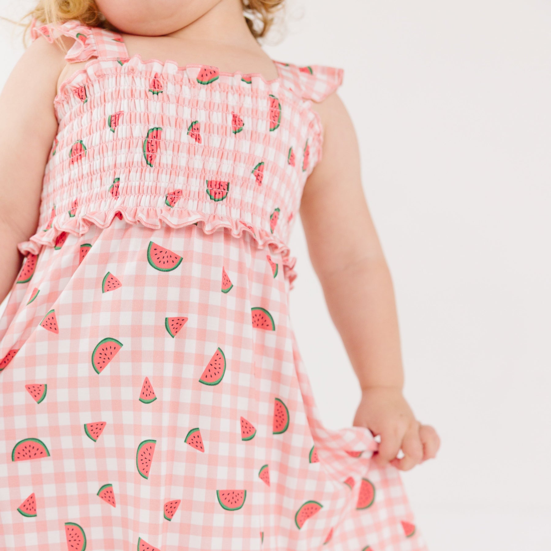Watermelon Pink Gingham Flutter Sleeve Dress