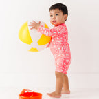 Neon Coral Summer Block Long Sleeve Rash Guard Boy Shortie