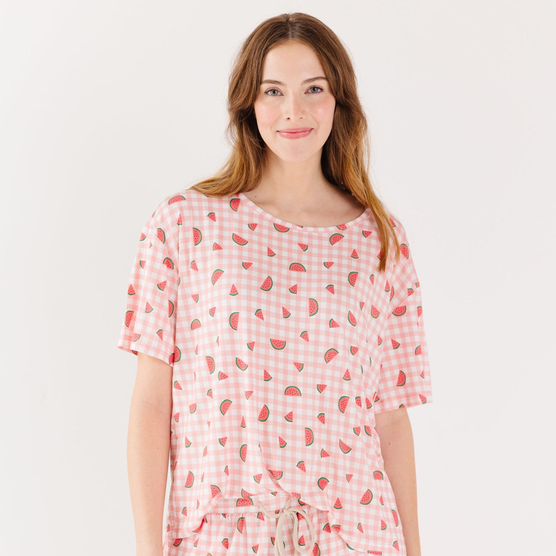 Watermelon Pink Gingham Women's Shorts Set