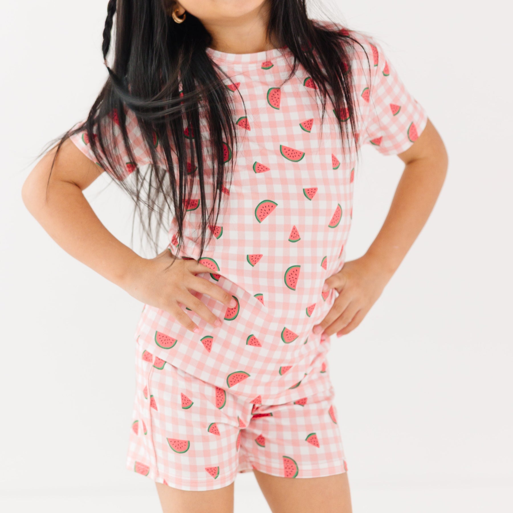 Watermelon Pink Gingham Shorts Two-Piece Set