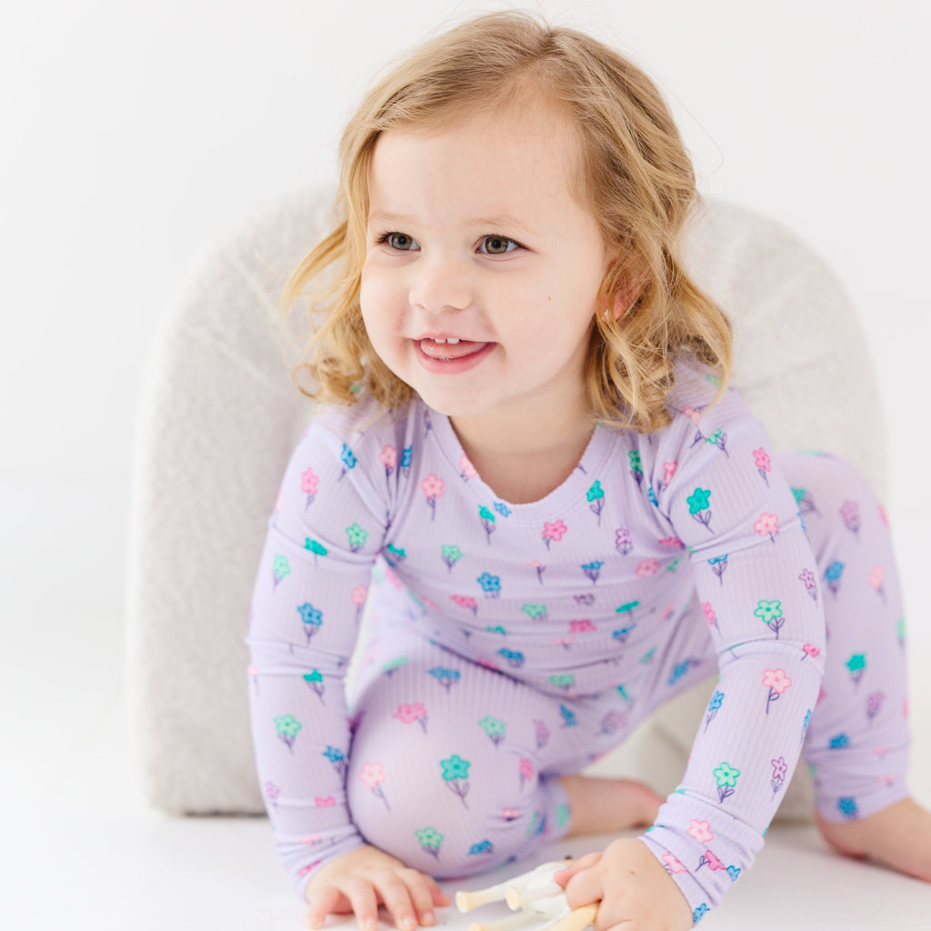 Lilac Daisies Small Ribbed Two-Piece Set