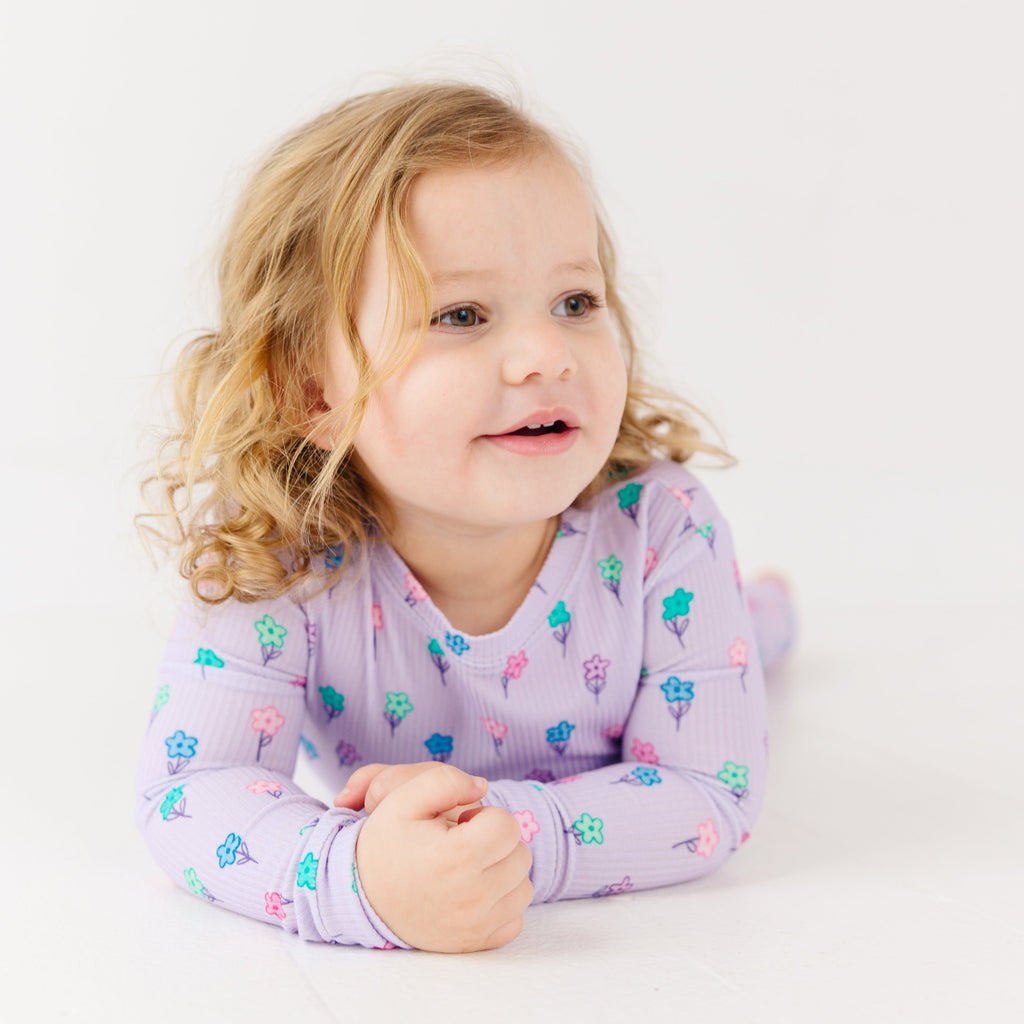 Lilac Daisies Small Ribbed Two-Piece Set