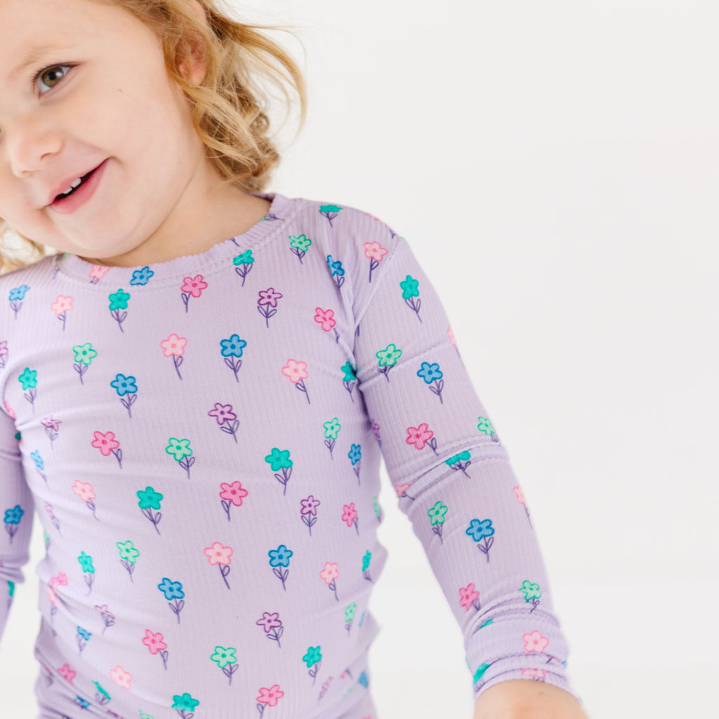 Lilac Daisies Small Ribbed Two-Piece Set