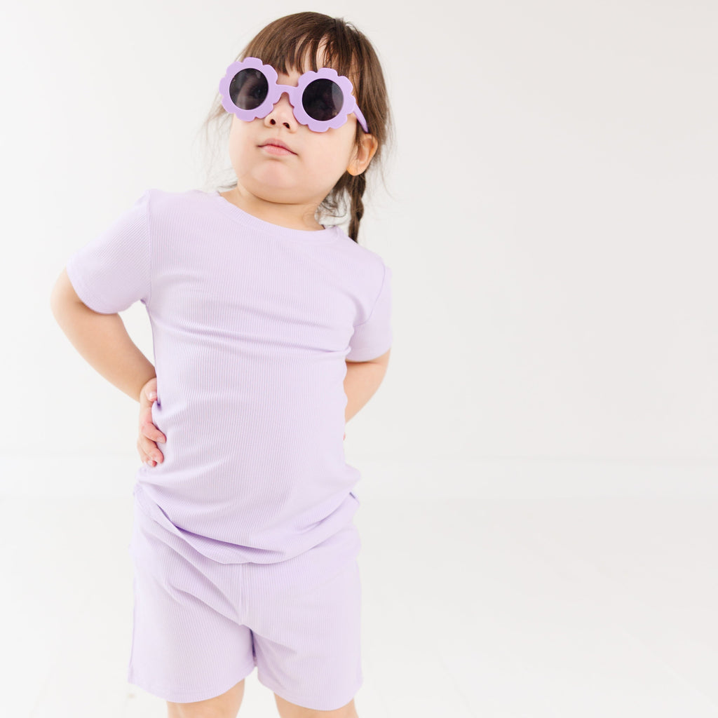 Lavender Small Ribbed Shorts Two-Piece Set