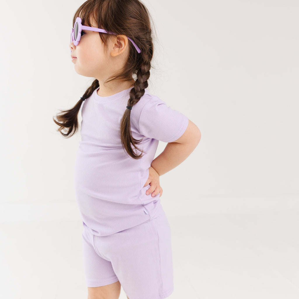 Lavender Small Ribbed Shorts Two-Piece Set