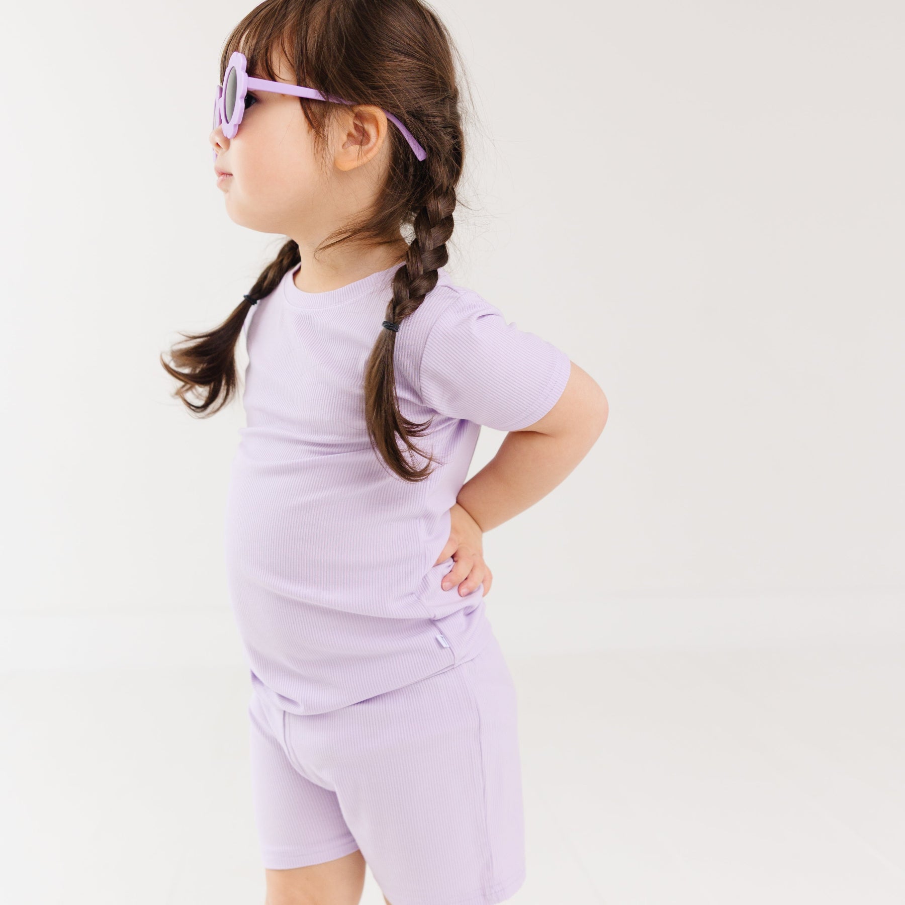 Lavender Small Ribbed Shorts Two-Piece Set